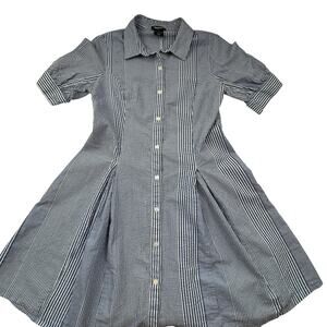 DKNY Striped Lightweight 100% Cotton Seersucker Short Sleeve Dress Women's 10